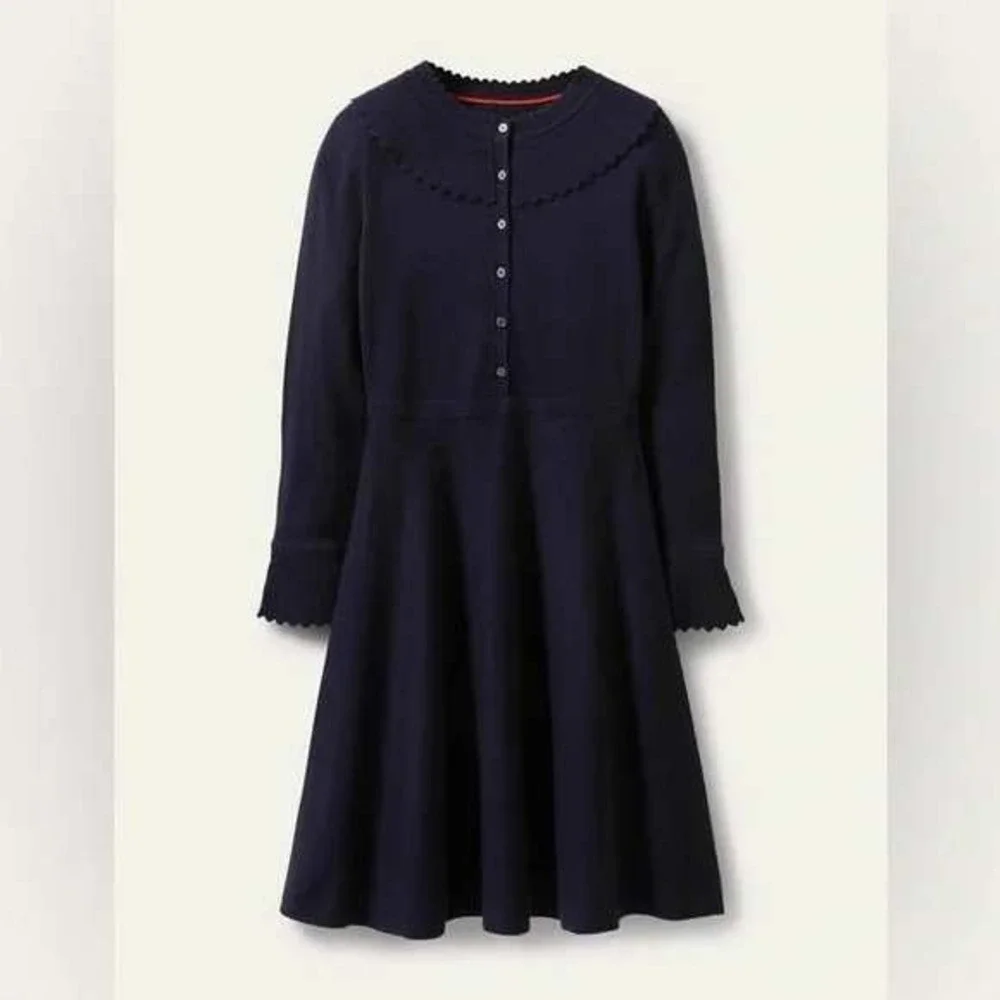 Boden Abercorn Navy Blue Collar Knit Sweater Dress Ruffle Cuffs NWT Wool Blend12 - Picture 3 of 13